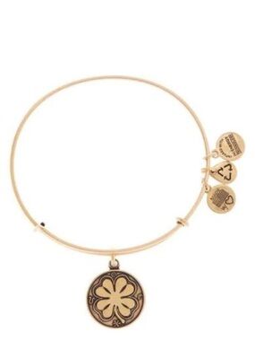Rafaelian Gold Lucky Charm Four Leaf Clover II Alex and Ani Bangle Bracelet NWT